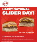 Free slider cheeseburger today at Krystal restaurants via promo code SLIDERDAY #krystal