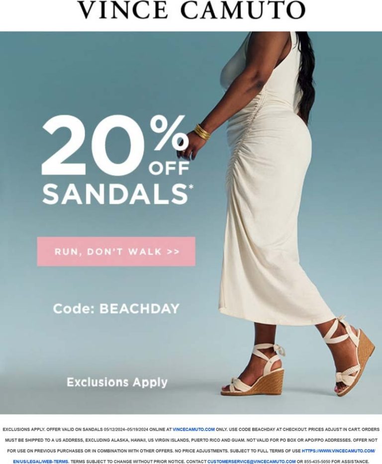 20% off sandals at Vince Camuto via promo code BEACHDAY