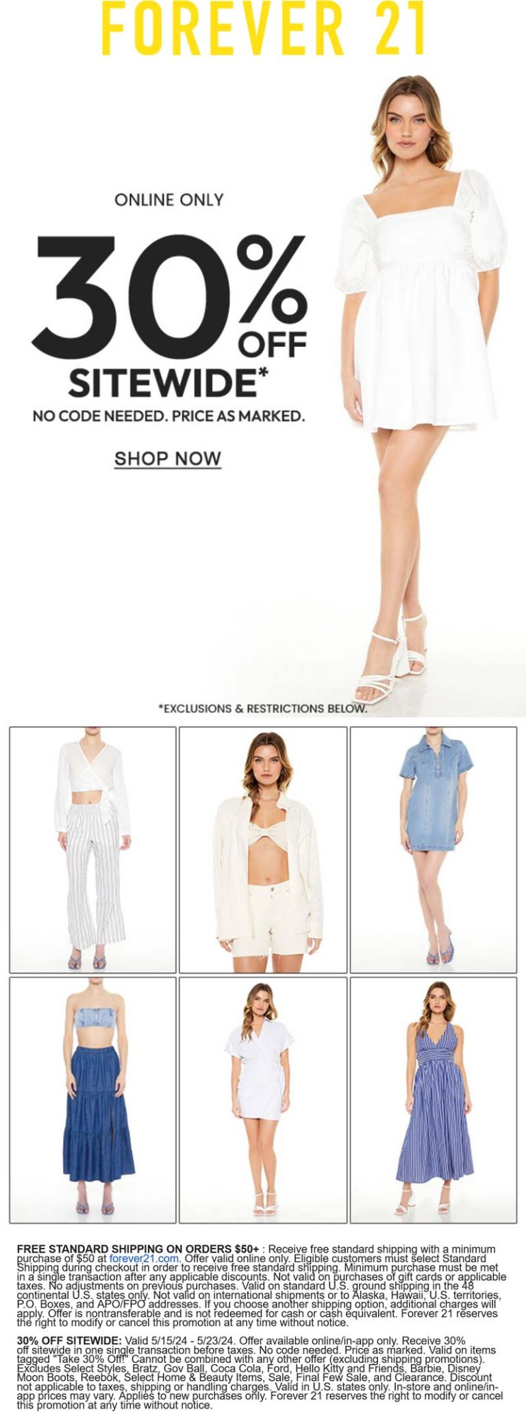 30% off everything online at Forever 21