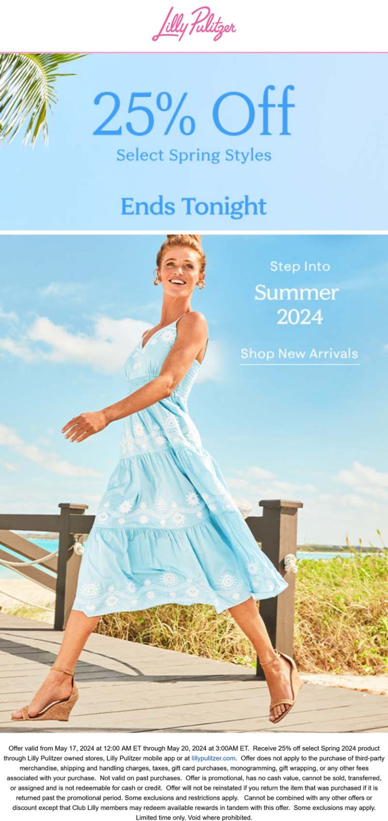25% off spring items today at Lilly Pulitzer, ditto online