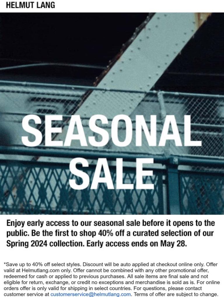 40% off spring collection online at Helmut Lang