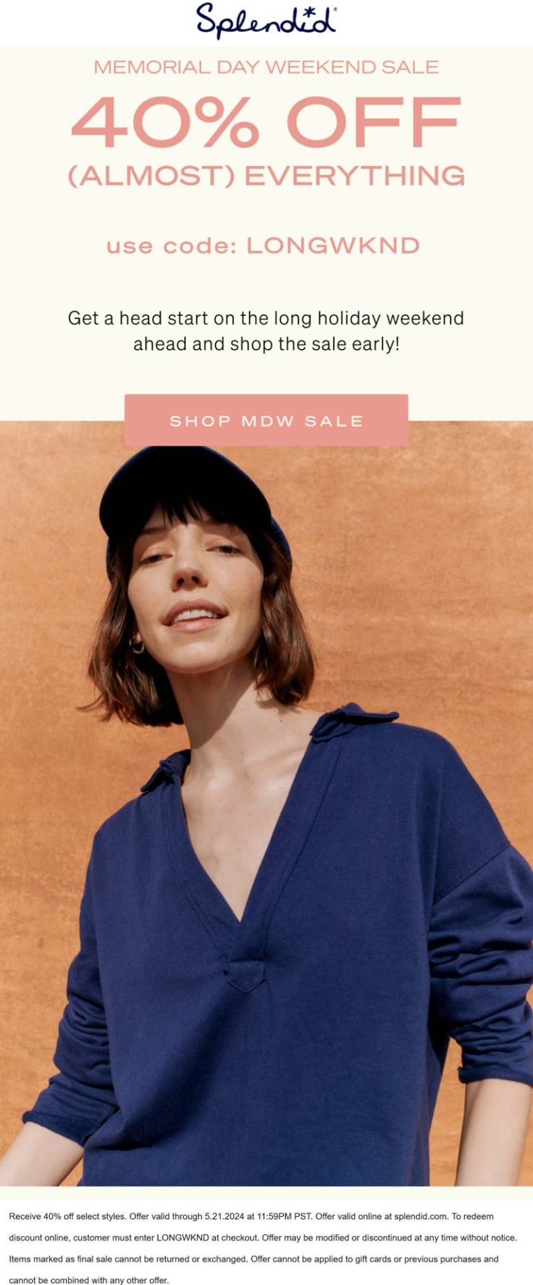 40% off at Splendid via promo code LONGWKND