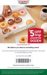 $5 off an assorted dozen doughnuts at Krispy Kreme, or online via promo code 5OFF #krispykreme