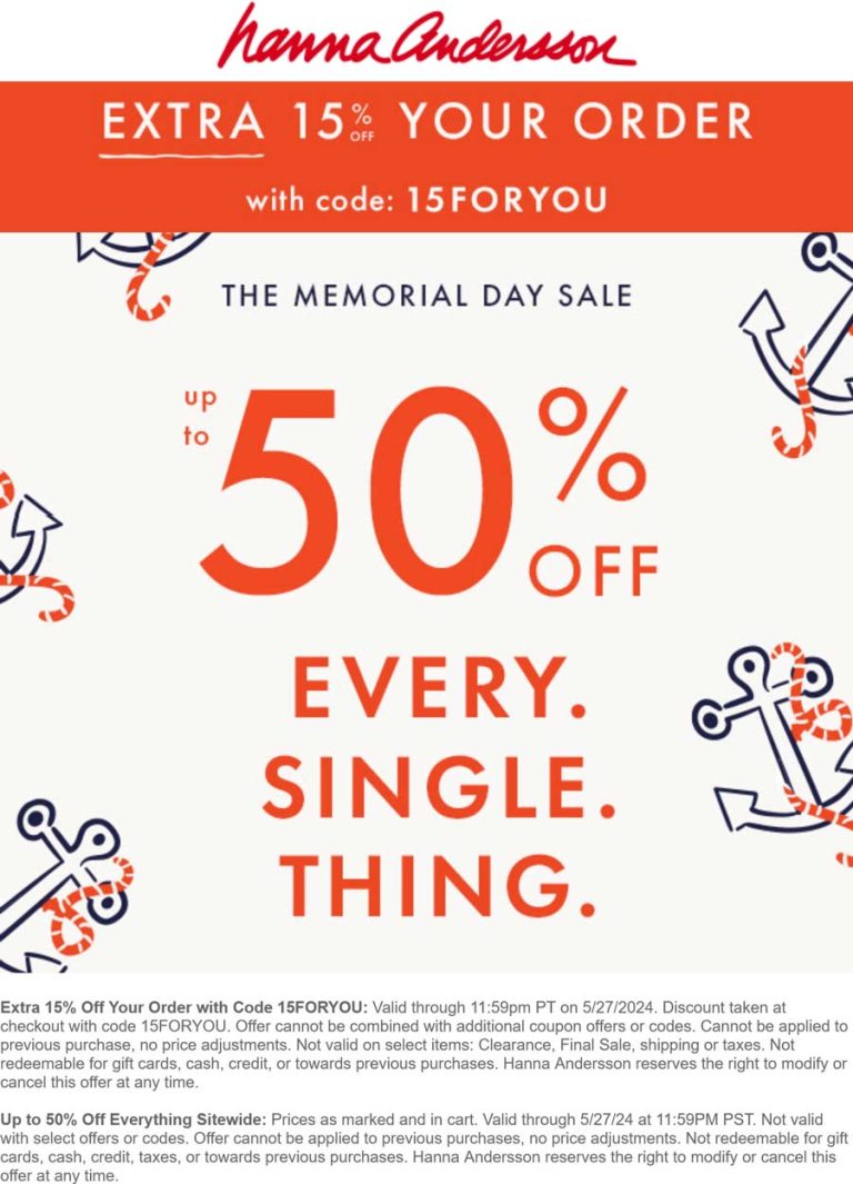 15-50% off everything at Hanna Andersson via promo code 15FORYOU