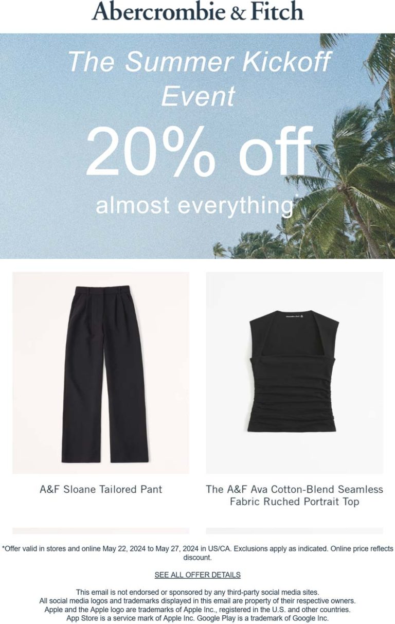 Abercrombie & Fitch coupon: 20% off at Abercrombie & Fitch