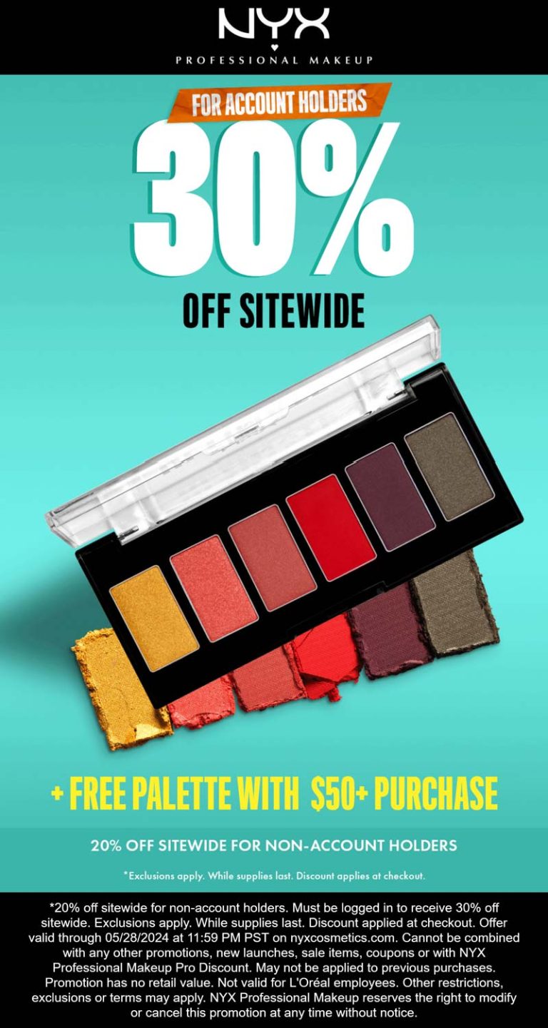 20-30% off everything online at NYX Professional Makeup