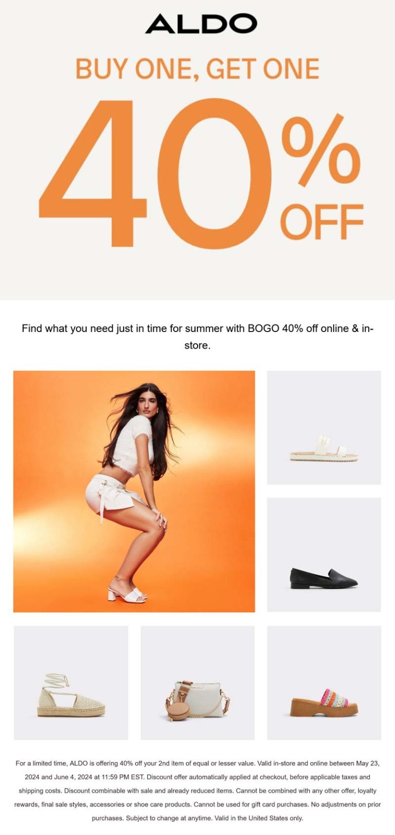 Second item 40% off at ALDO shoes, ditto online