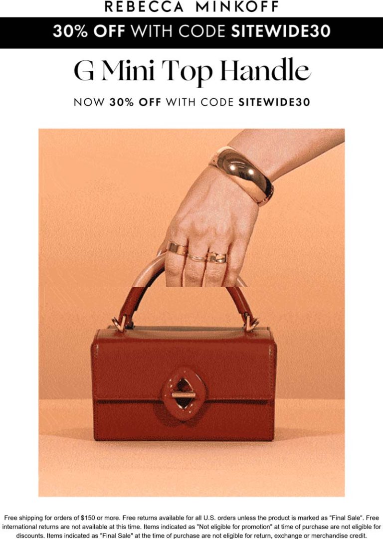 30% off everything online at Rebecca Minkoff via promo code SITEWIDE30