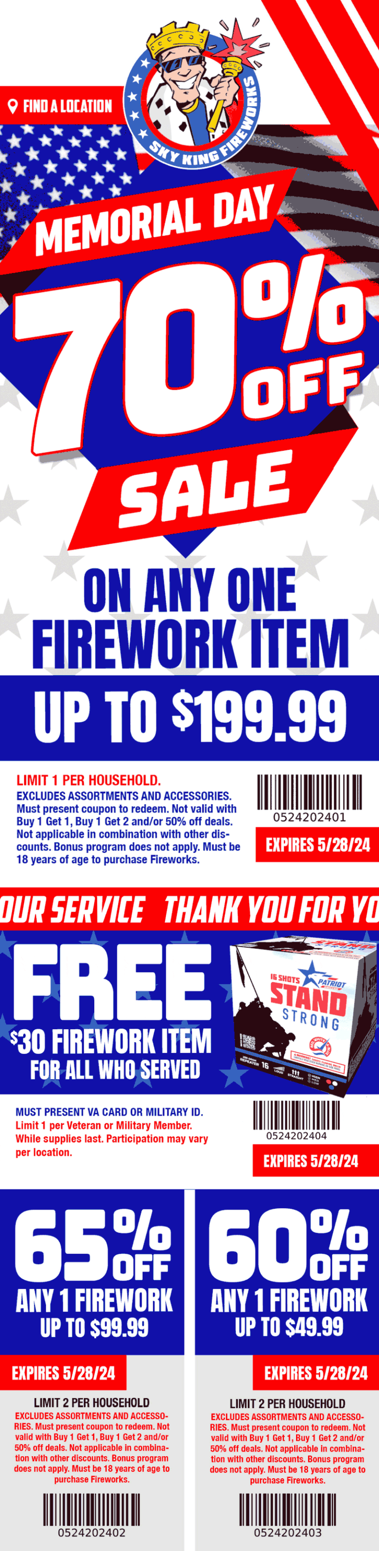 Free $30 firework item for all who served & more at Sky King fireworks