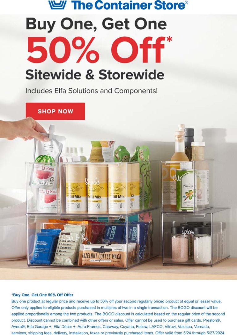 Second item 50% off on everything at The Container Store