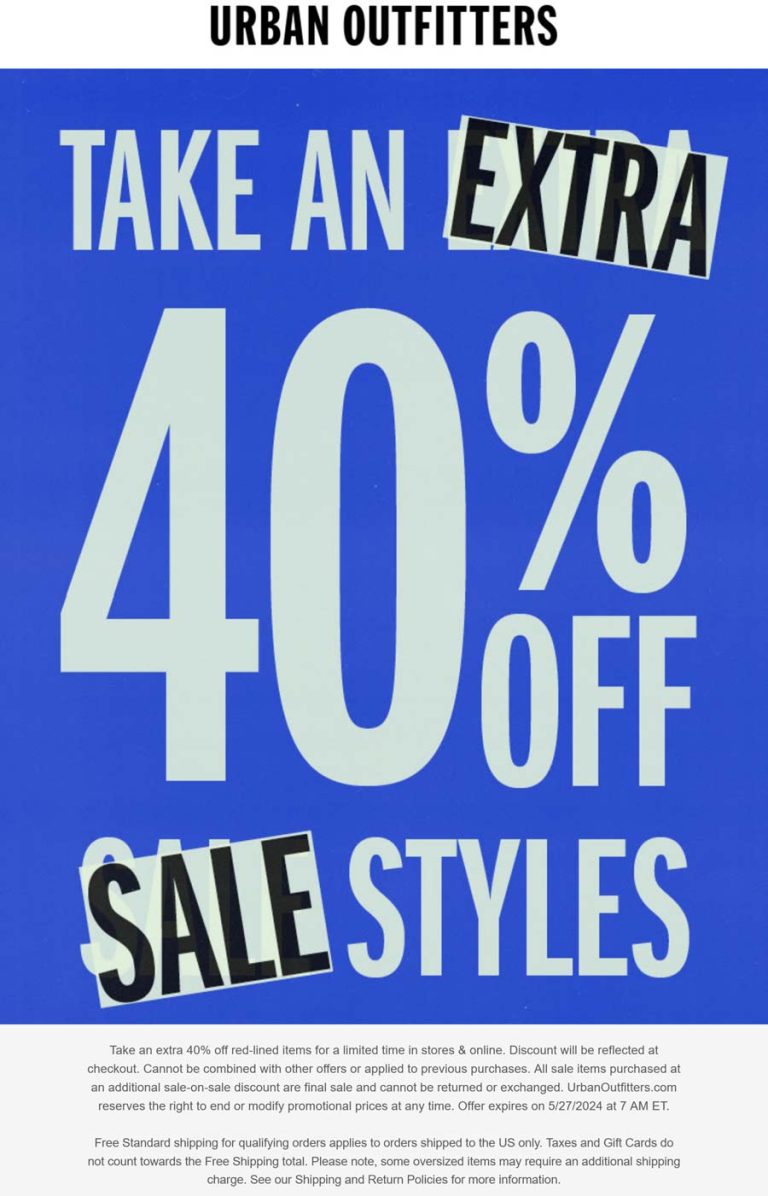 Extra 40% off sale items today at Urban Outfitters, ditto online