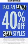 Extra 40% off sale items today at Urban Outfitters, ditto online #urbanoutfitters