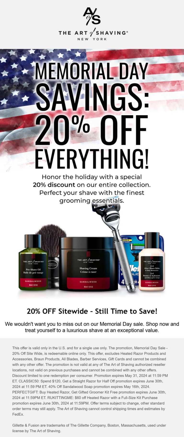 20% off everything online today at The Art of Shaving
