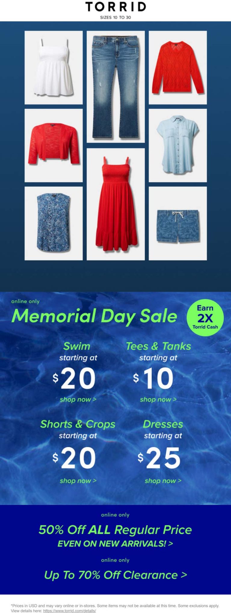50% off online today at Torrid