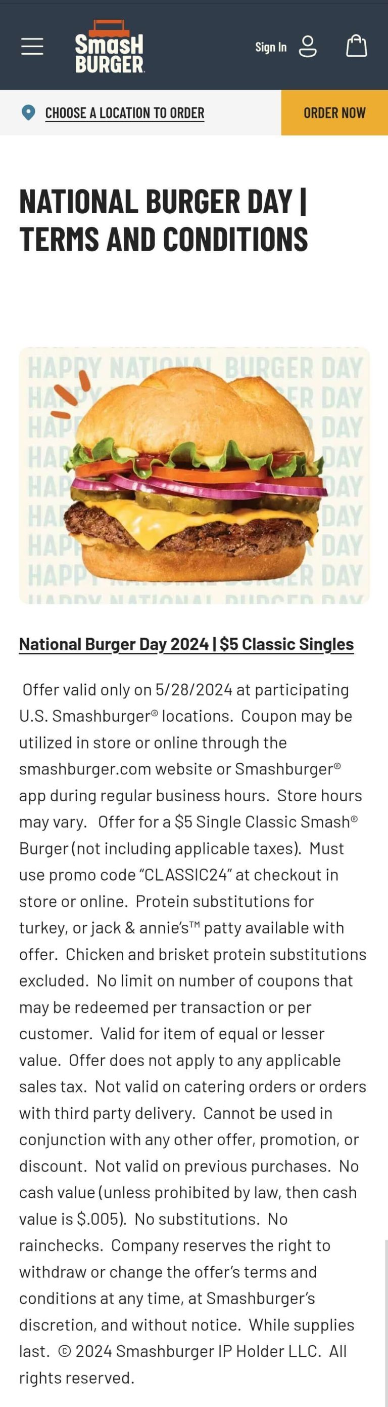 $5 classic cheeseburger today at Smashburger