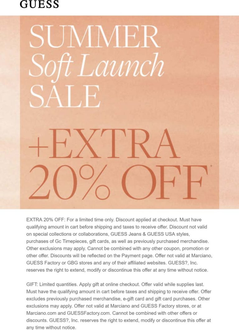Extra 20% off at GUESS via promo code GIFT