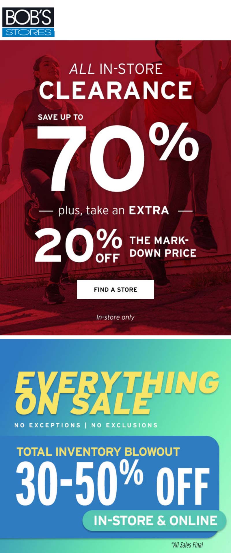 Everything 3050 off at Bobs Stores bobsstores The Coupons App®