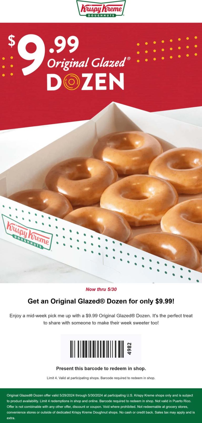 $10 glazed dozen doughnuts at Krispy Kreme
