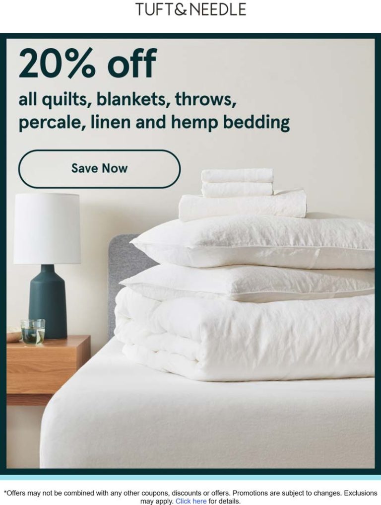 Tuft & Needle coupon: 20% off bedding today at Tuft & Needle