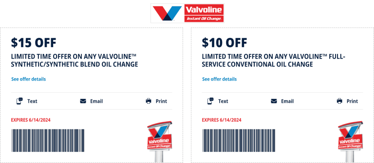 $10-$15 off an oil change at Valvoline
