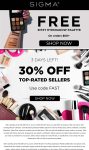 30% off + free eyeshadow palette on $60 at Sigma #sigma