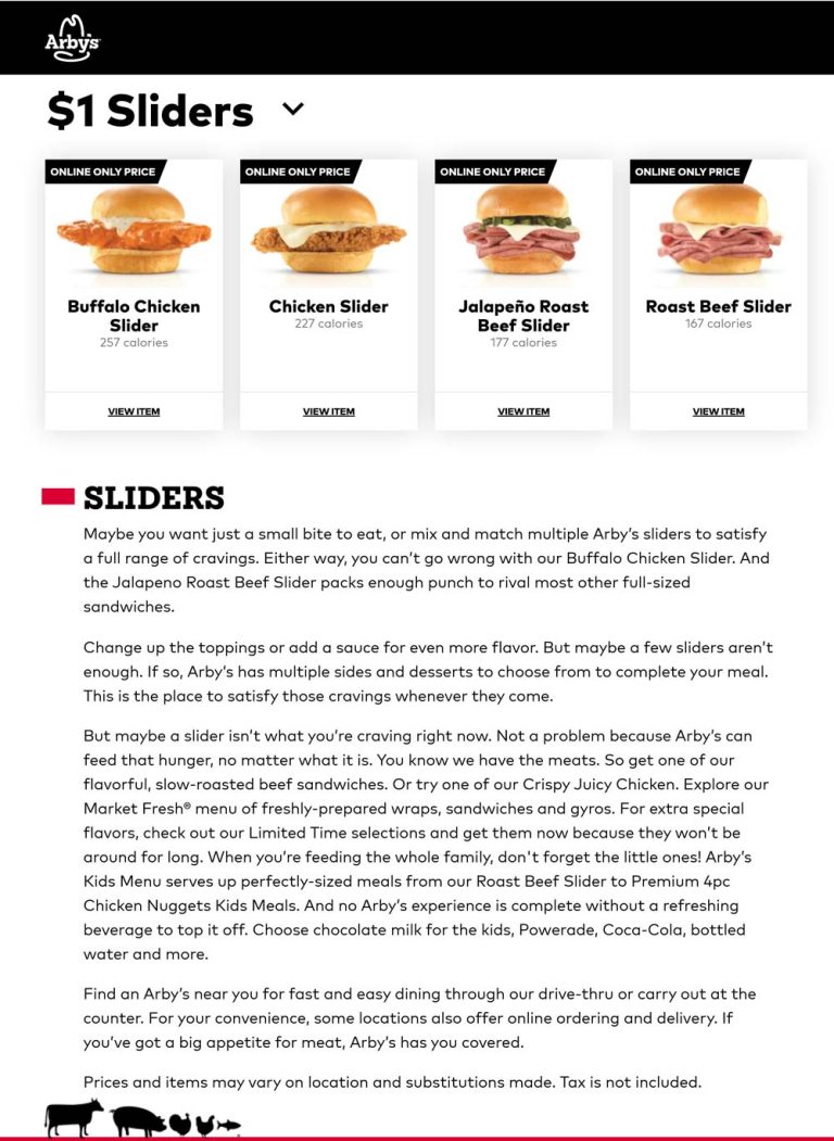 $1 sliders at Arbys restaurants