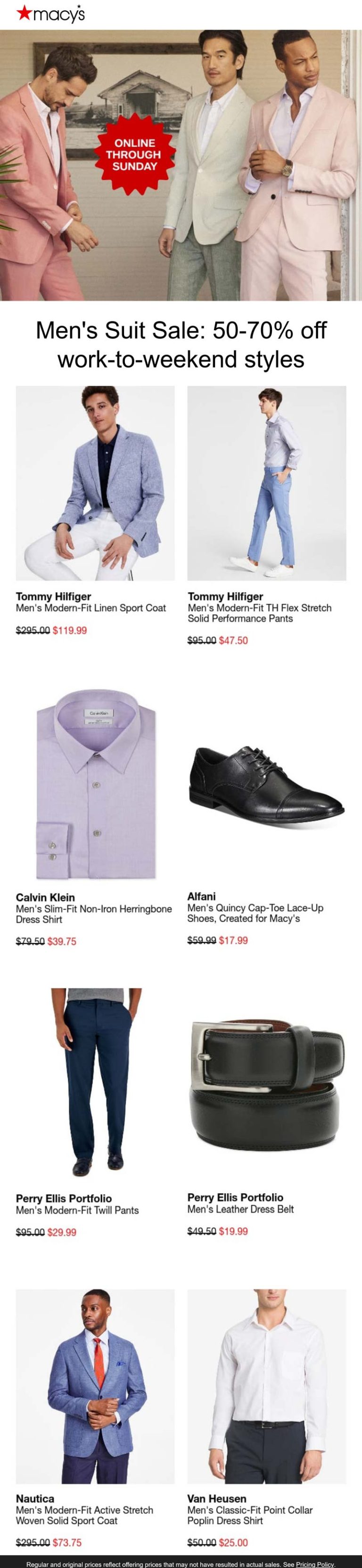 50-70% off mens suits today online at Macys