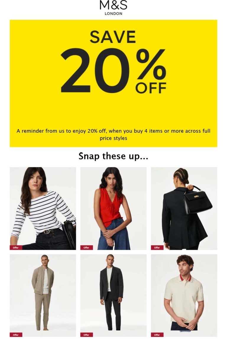 Marks & Spencer coupon: 20% off 4+ items at Marks & Spencer