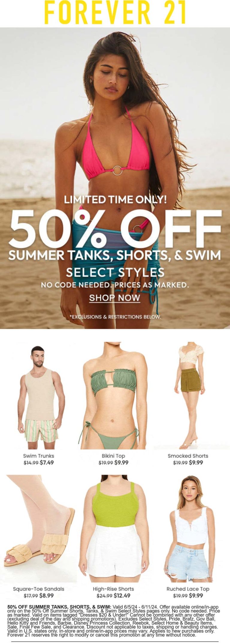 50% off summer gear online at Forever 21