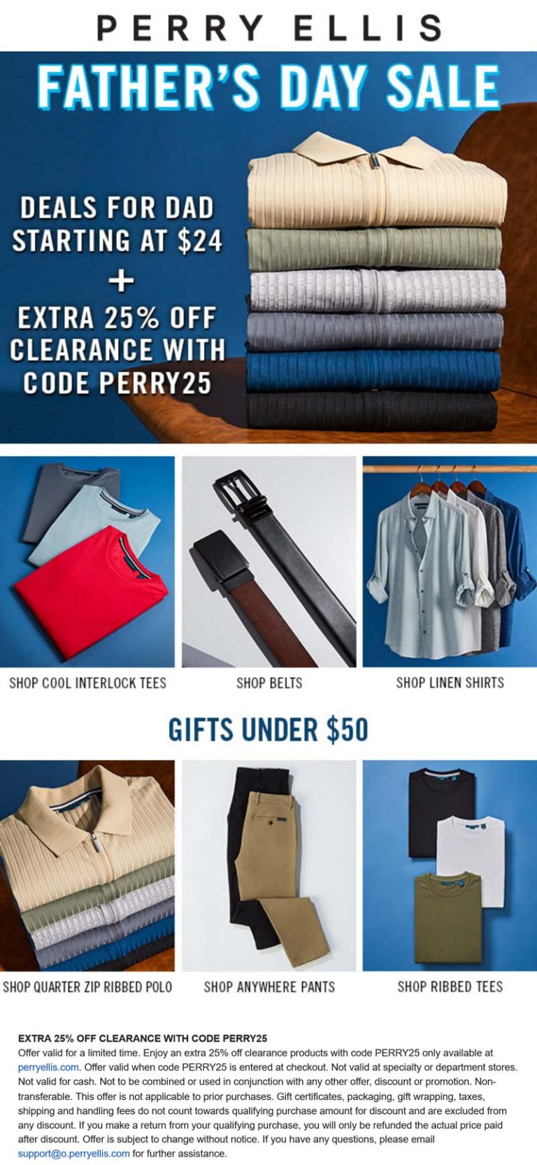 Extra 25% off clearance at Perry Ellis via promo code PERRY25