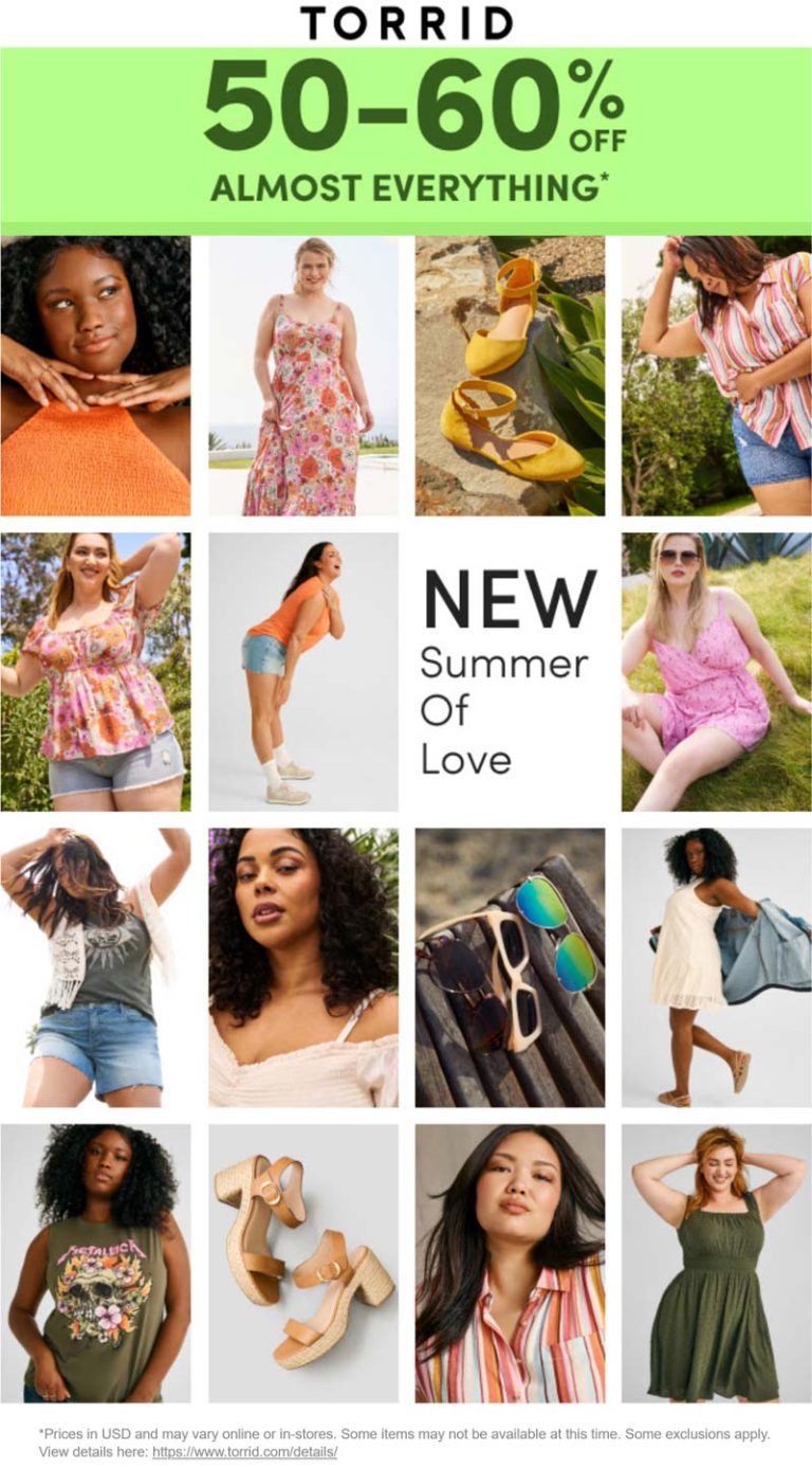 50-60% off everything at Torrid, ditto online