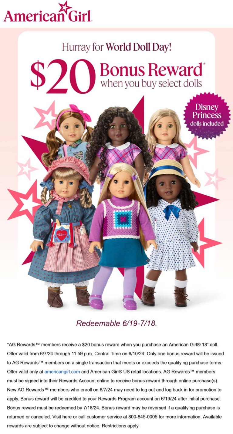 $20 bonus reward with your 18 inch American Girl doll