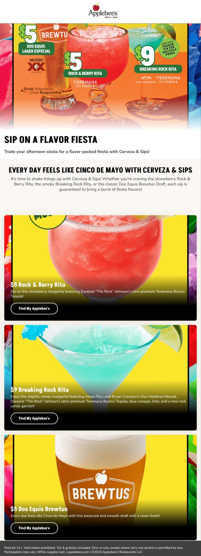 $5 rock & berry margarita at Applebees restaurants