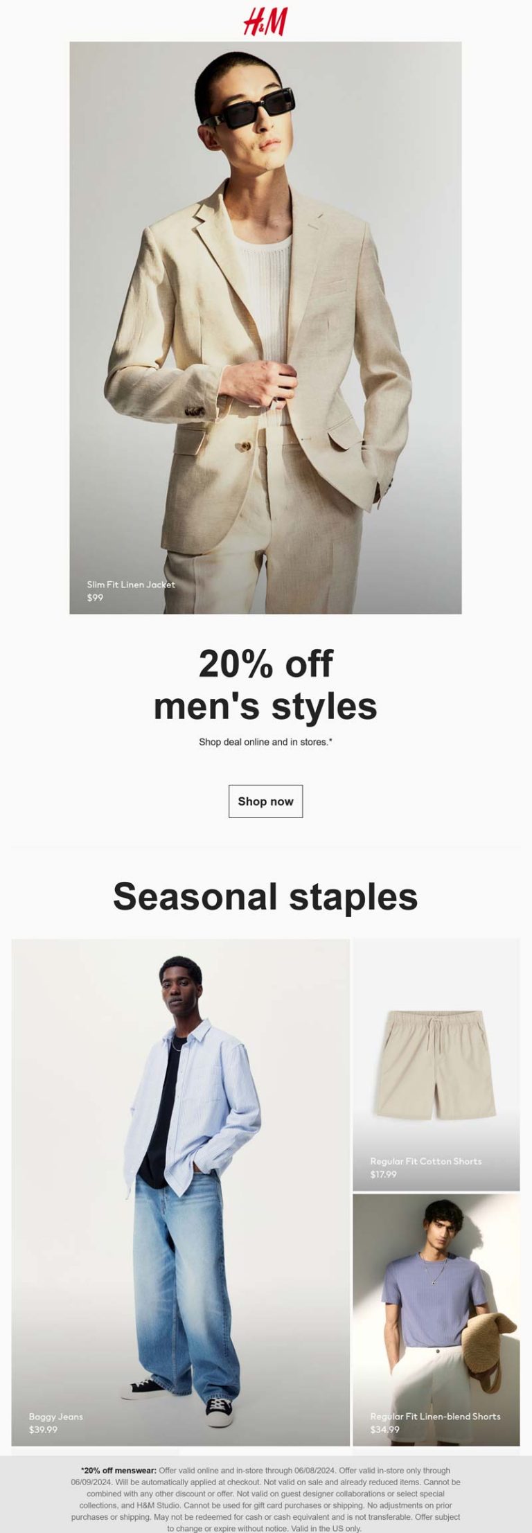 H&M coupon: 20% off menswear at H&M, ditto online