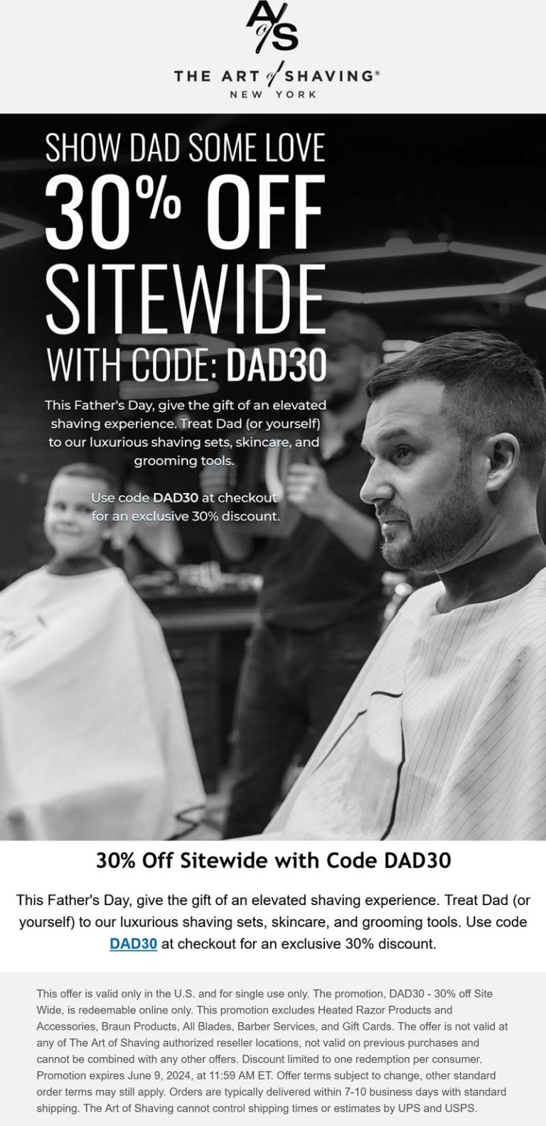 30% off at The Art of Shaving via promo code DAD30