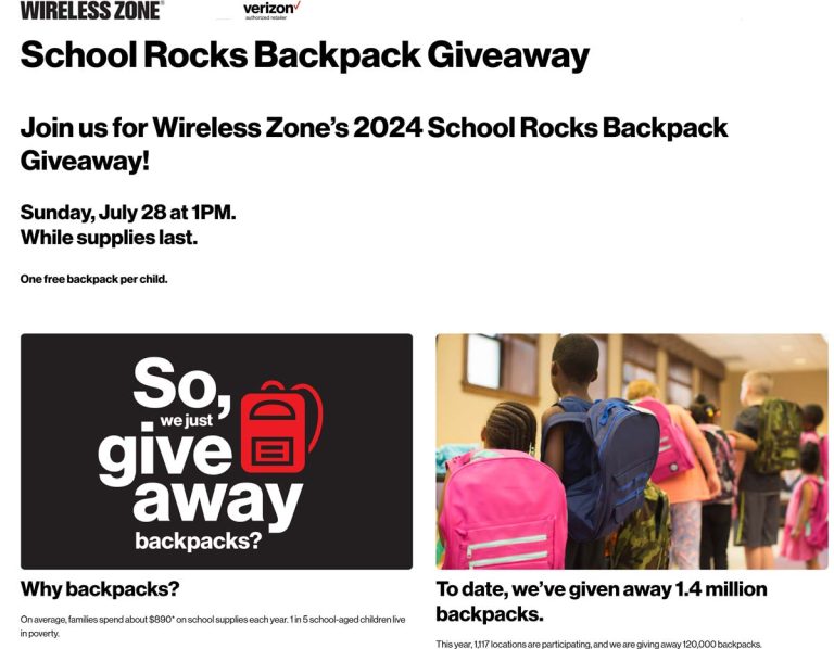Free backpack July 28th at Wireless Zone