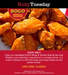 Second wings or tenders free today at Ruby Tuesday restaurants via promo code FLASH24 #rubytuesday