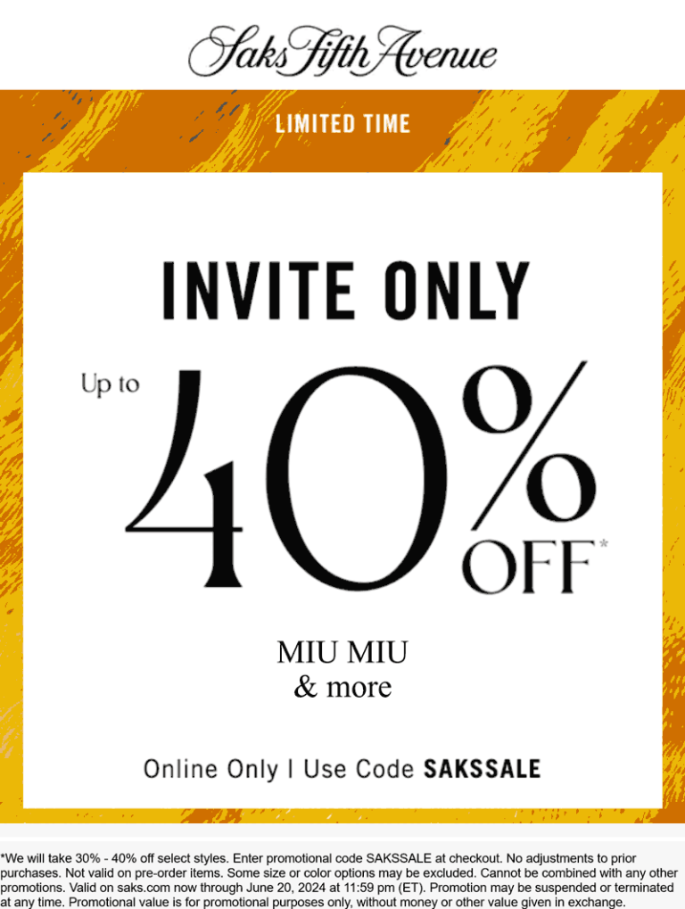 30-40% off at Saks Fifth Avenue via promo code SAKSSALE