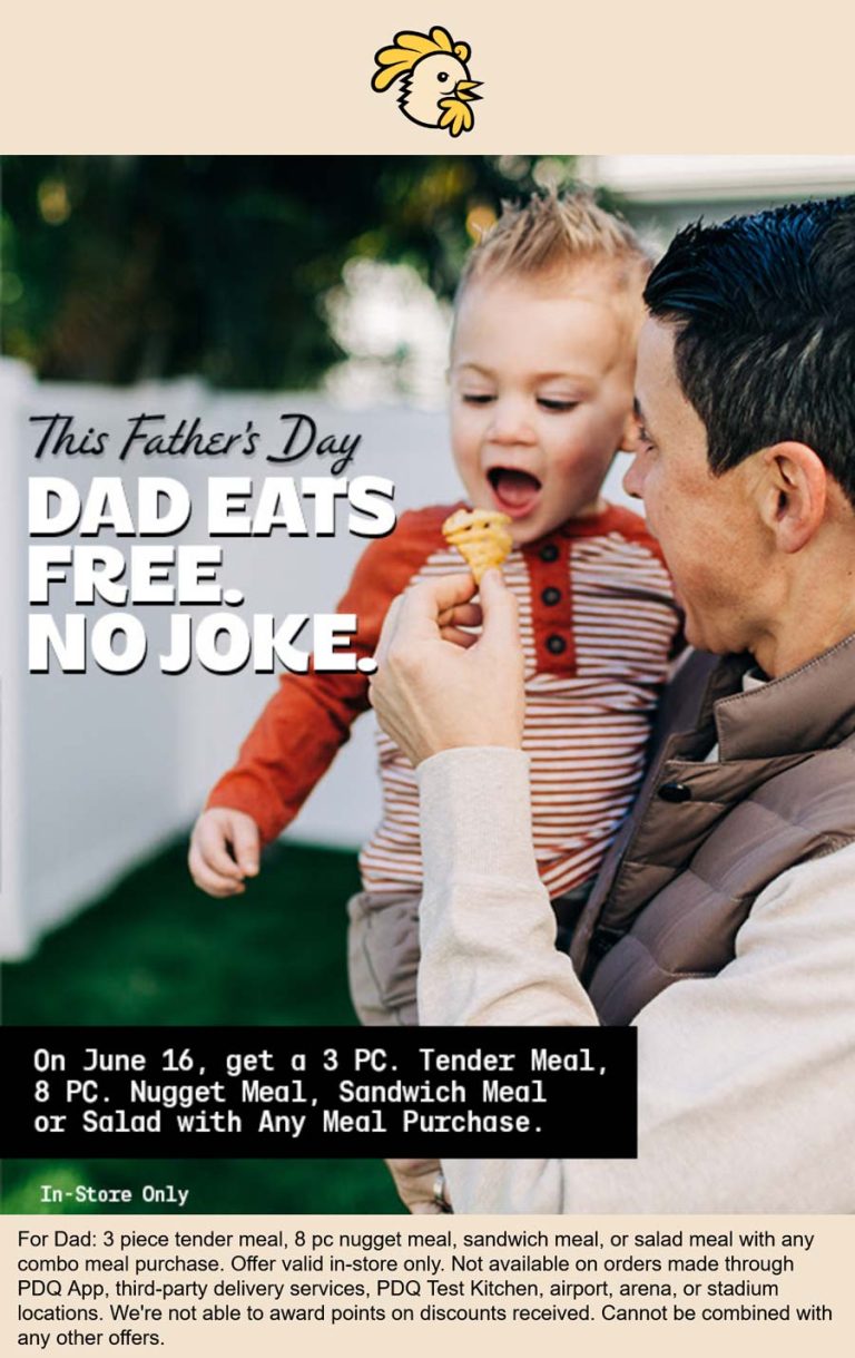 Free meal for Dad with yours Sunday at PDQ