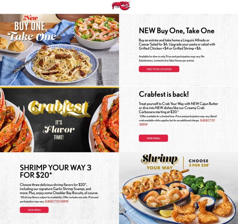 Second take home entree or salad for $6 at Red Lobster