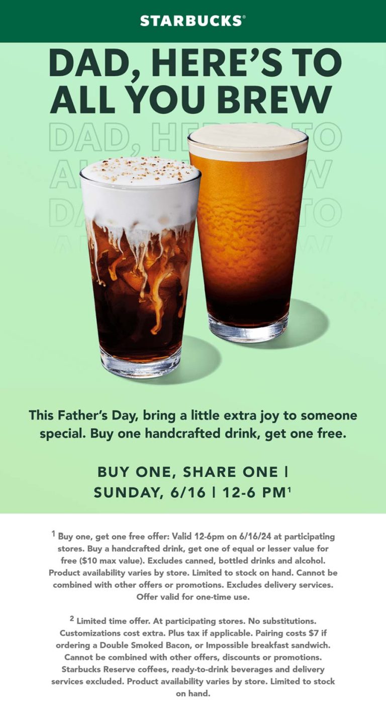 Second coffee free Sunday at Starbucks