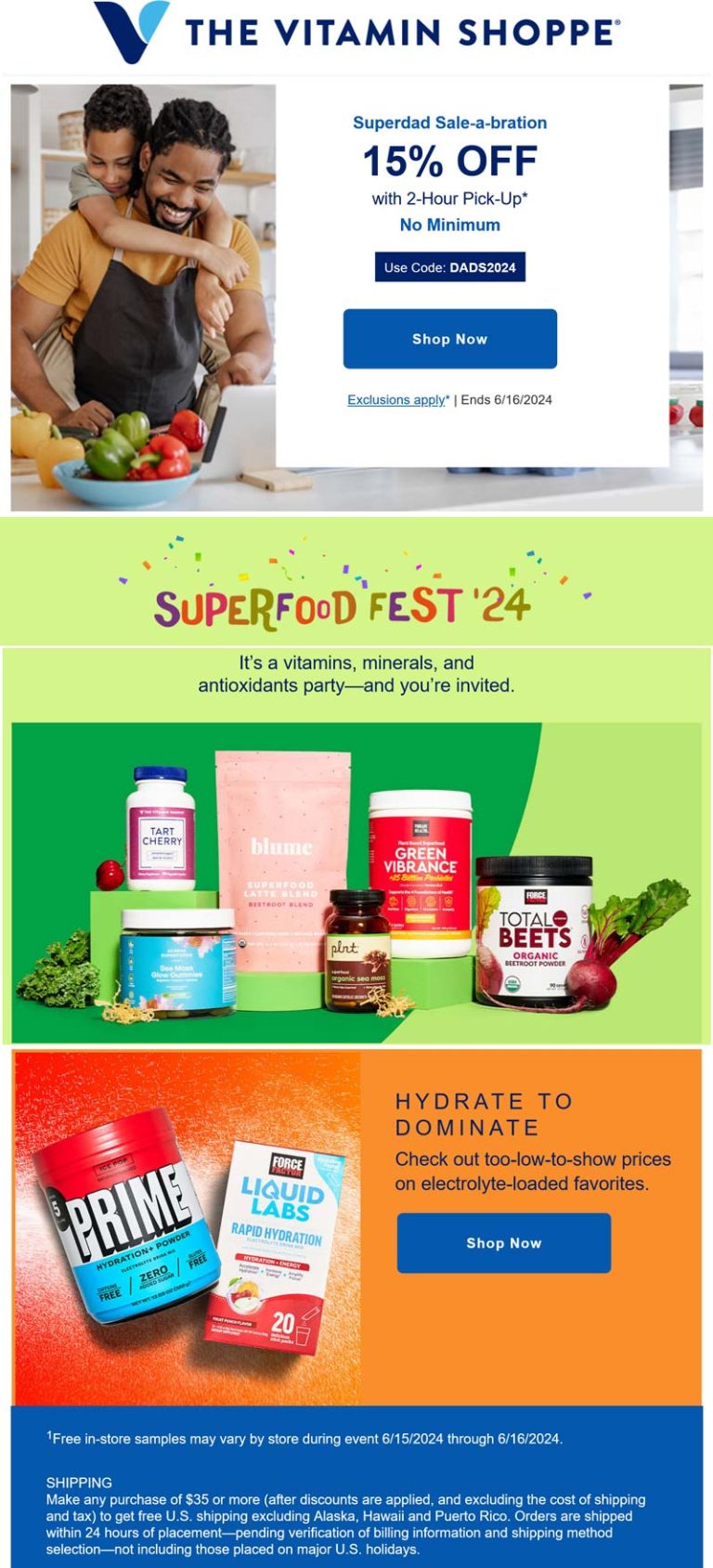 15% off at The Vitamin Shoppe via in-store pickup online code DADS2024