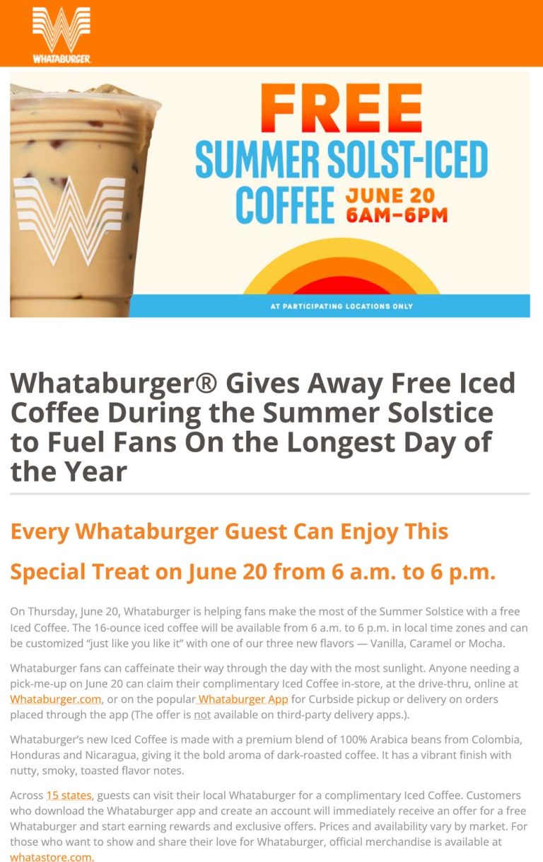 Free iced coffee Thursday at Whataburger