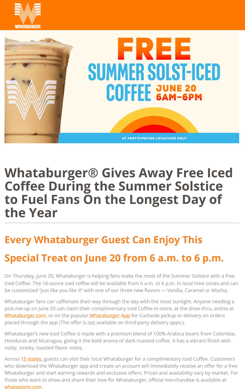 Free iced coffee Thursday at Whataburger whataburger The Coupons App®