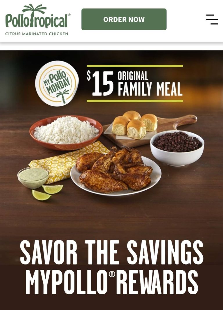 Family meal = $15 today via login at Pollo Tropical