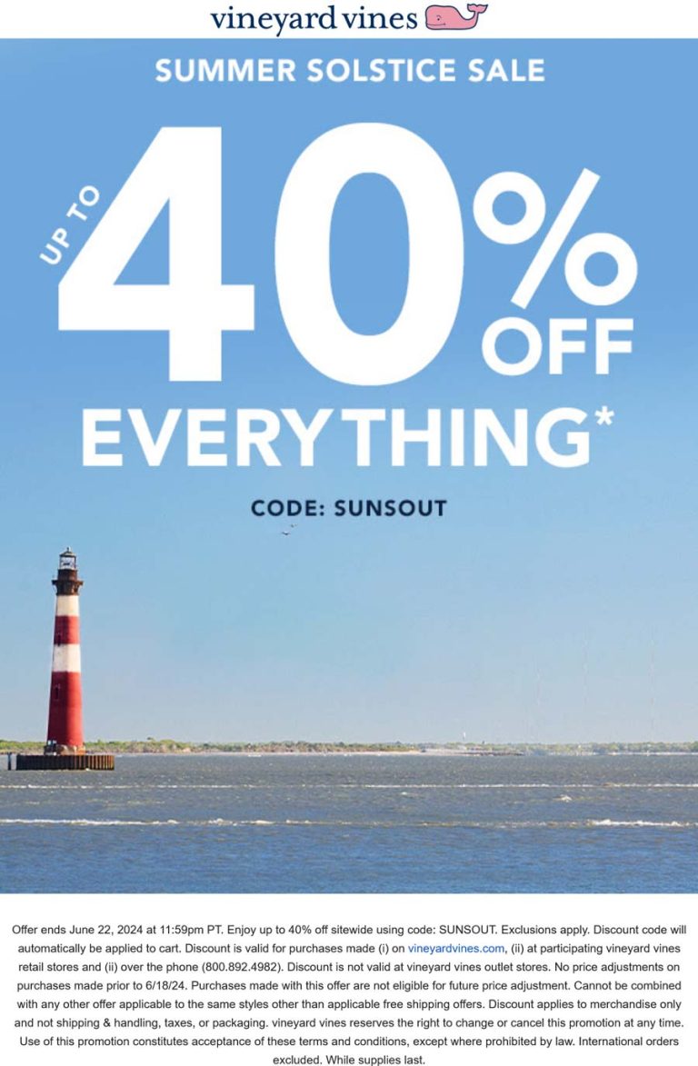 40% off at Vineyard Vines via promo code SUNSOUT