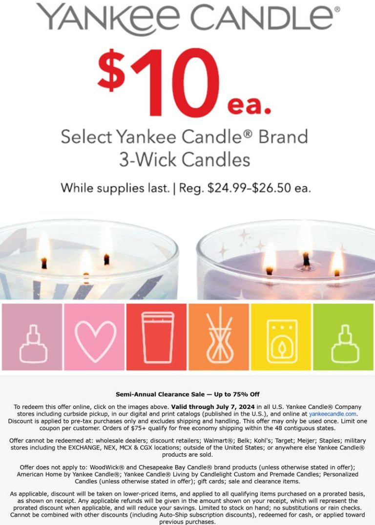 $10 3-wick candles at Yankee Candle, ditto online