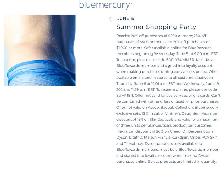 20-30% off $200+ today at Bluemercury, or online via promo code EARLYSUMMER