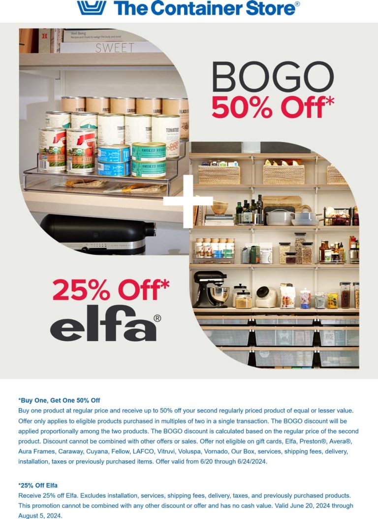 Second item 50% off storewide at The Container Store