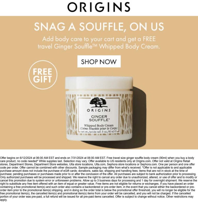 Free body cream with your body care product online at Origins